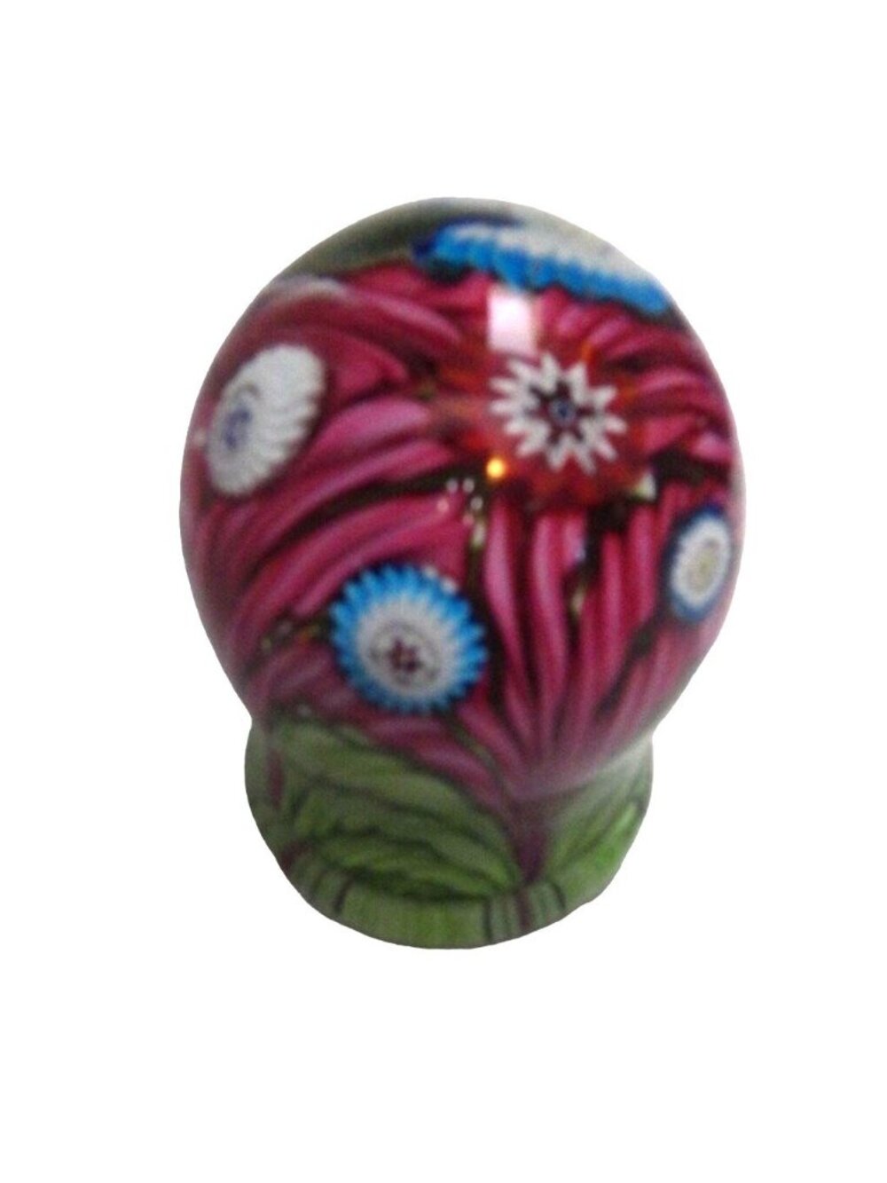 Fratelli Toso Murano Paperweight Globe Green Red Ribbons Millefiori Flower - Picture 5 of 11